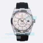 Swiss Copy ES Factory Rolex Sky-Dweller White Dial 42mm World Timer Oysterflex Watch 